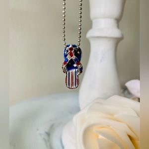Cookie Lee American Red White Blue Flip Flop Silver Necklace